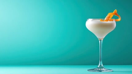 An elegantly styled cocktail glass filled with a creamy beverage, garnished with a twist of citrus, inviting you to gather and celebrate life's joyful moments.