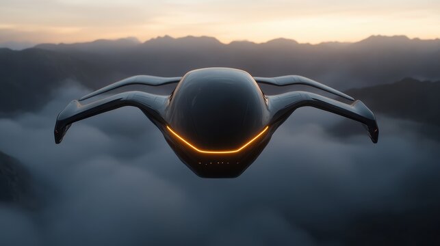 A futuristic spacecraft glides majestically over a breathtaking mountainous landscape, capturing the essence of science fiction and exploration that inspires the human spirit.