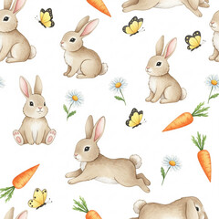 Fototapeta premium Soft Bunny Poses and Carrots