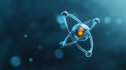 A visually striking abstract depiction of an atom model showcasing energy dynamics, symbolizing scientific exploration and discovery in the field of physics and chemistry.