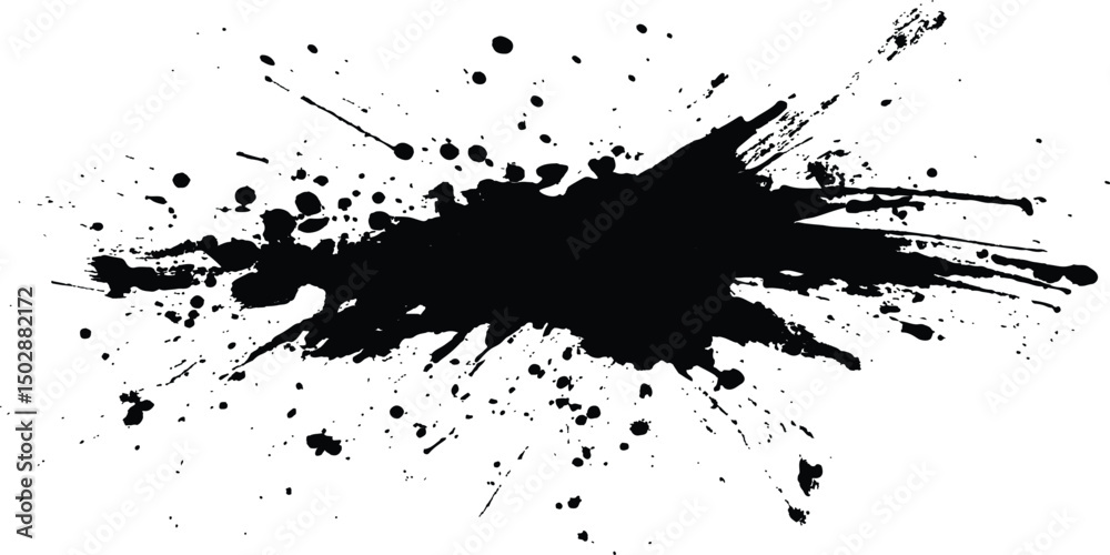 Poster black ink splatter isolated on transparent background. vector simple black brush stroke on a clean w