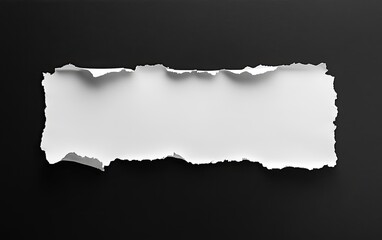 A ripped piece of white paper against a black backdrop.  The paper has irregular edges, suggesting it has been torn.  The blank space in the center invites the viewer to fill in the missing content