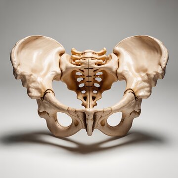 Anatomical study of a human pelvis bone structure on a neutral background