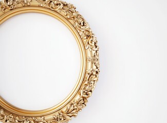 Ornate gold picture frame, circular shape, elegant design