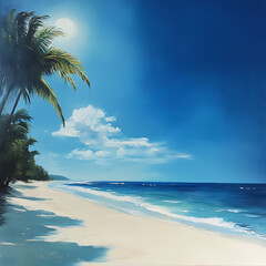 Quiet sunrise by the sea with palm scenery high resolution picture