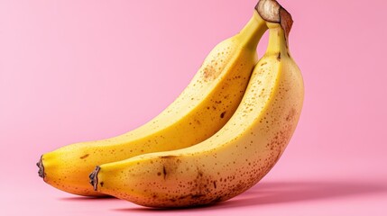 A vibrant image capturing two fresh bananas on a bright pink background, representing freshness, healthy lifestyle, and tropical vibes that appeal to fruit lovers.