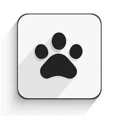 Fototapeta premium Simple black paw print icon on a light gray square button with a subtle shadow
