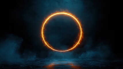 Obraz premium An enchanting circular ring of fire amidst a dark atmosphere, creating a mystical, atmospheric effect that evokes feelings of wonder, excitement, and intrigue.
