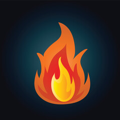 Fiery orange and yellow flame vector icons with a hot burning blaze design element set on black
