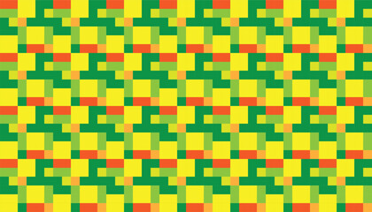 Vibrant geometric seamless pattern featuring a mix of yellow, green, and orange squares and rectangles. Perfect for ethnic-inspired designs, textiles, and digital backgrounds.