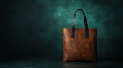 This image showcases a stylish brown leather tote bag against a rich teal background, highlighting its contemporary design and functional elegance for modern users.