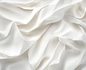 Fototapeta premium Close-up of draped, smooth, white fabric. Wrinkled, flowing folds create a soft, elegant texture