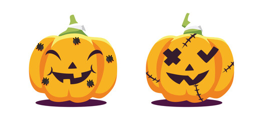 Vector Flat halloween pumpkins collection