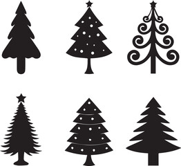 Obraz premium christmas tree set, christmas tree silhouette vector, christmas tree logo vector illustration isolated on white background
