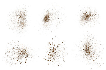 Brown particles set of vector chocolate dust powder isolated splatter background design