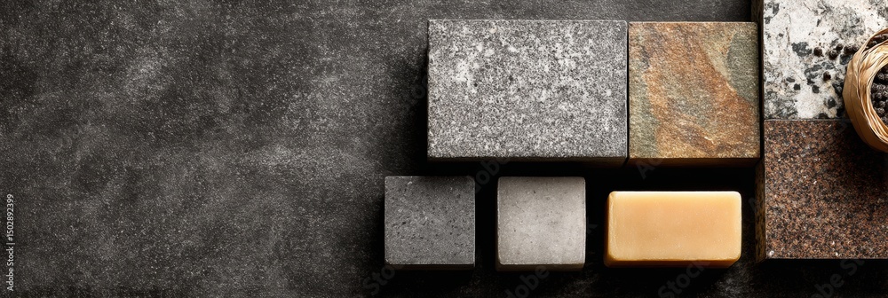 Aufkleber modern tile grout packaging on dark background showcasing various colors and textures with clear cen
