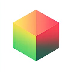 Geometric cube with vibrant gradient.  A 3D cube displays a smooth color transition from warm to cool tones.  The visual effect is a dynamic interplay of hues