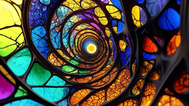 Abstract Stained-Glass Spiral Fractal Art Background for Meditation