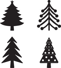Obraz premium christmas tree set, christmas tree silhouette vector, christmas tree logo vector illustration isolated on white background