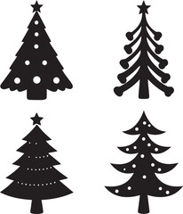 Obraz premium christmas tree set, christmas tree silhouette vector, christmas tree logo vector illustration isolated on white background