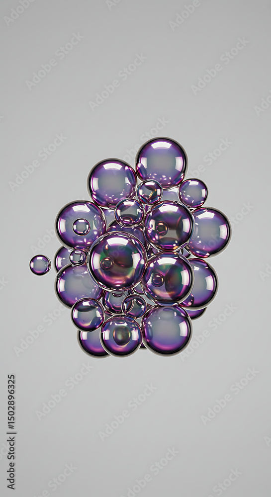 Poster iridescent bubbles cluster abstract 3d render colorful spheres shiny glossy texture floating objects