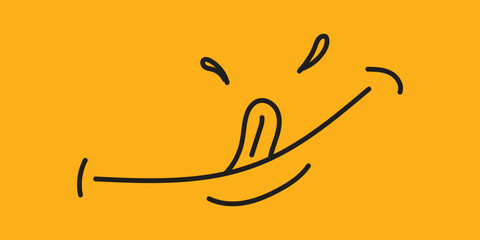 Hungry, tongue and slobber, tongue and saliva, yum sticker, emoticon delicious food, yellow yam banner. Vector illustration
