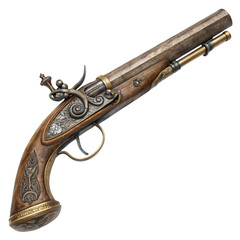 Antique firearm, a vintage Russian pistol or an old revolver, isolated on white