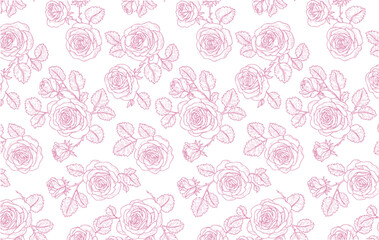 Simple Hand Drawn Vintage Style Luxury Pink Rose Pattern Vector Illustration &ndash; Elegant Floral Seamless Background for Wedding Invitations, Packaging, Fabric, Wallpapers, and Romantic Decorative Design
