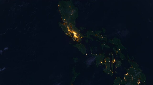 Planet Earth at Night. Philippines Zoom Out. Southeast Asia. View from Space Orbit. Night Globe
