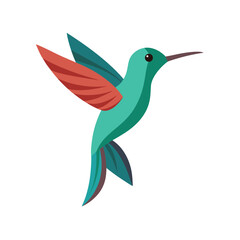 Vector illustration of a colorful hummingbird in flight against a clean white background