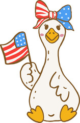 4th of July Girly Silly Goose with American Flag Bow Hand Drawn Doodle