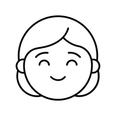 Smiling cartoon face simple illustration of a happy female child with black outline