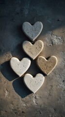 Obraz premium Heart-shaped stones arranged artistically on a textured surface during daylight