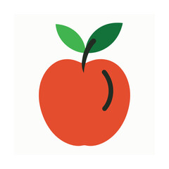 Simple flat design illustration of a red apple with green leaves perfect for food concepts