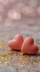 Obraz premium Heart-shaped candies on a glittery surface create a romantic atmosphere for celebrations and special occasions