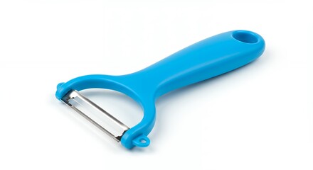 Blue vegetable peeler on white background