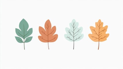 Four Stylized Autumn Leaves Pixel Art on White Background