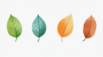 Obraz premium Four Watercolor Leaves in Autumn Colors on White Background