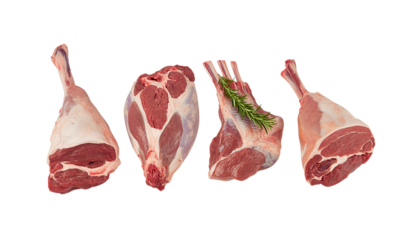 Assortment of Raw Lamb Cuts on Transparent Background