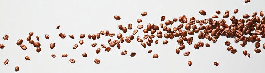 Scattered coffee beans on white background