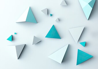 Abstract geometric pattern of various sized teal and white triangles