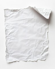 Crumpled white sheet of paper, slightly folded.  The paper has irregular edges and wrinkled texture