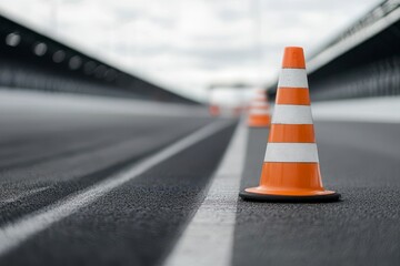 Orange and White Traffic Cones on a Dark Asphalt Race Track
