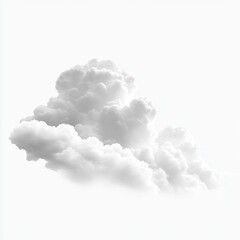 Soft, fluffy, light gray cumulus cloud against a pure white background. Detailed view of cloud formations