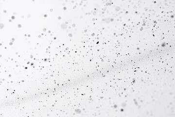 Abstract image of tiny, dark particles dispersed across a white background.  Particles varying in size and density, creating a sense of depth and motion