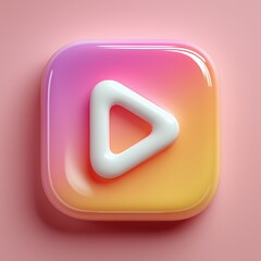 3D Rendering Colorful play button icon on a soft pink background, symbolizing multimedia engagement. Sosial media style icon