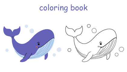 Cute whale. Children's coloring book for the little ones. Educational games for children.