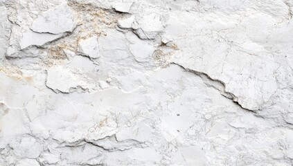 Textured white stone surface with cracks and fissures.  Close-up view of  natural stone material, displaying  irregular patterns and details