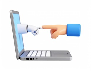 Digital Connection: Robotic and Human Hands Touching Through Laptop Screen