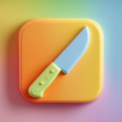 3D Rendering Colorful icon featuring a knife on a vibrant background with a playful design. Sosial media style icon